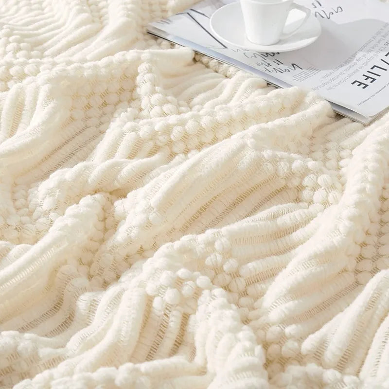 Textured Knitted Throw Boho Blanket