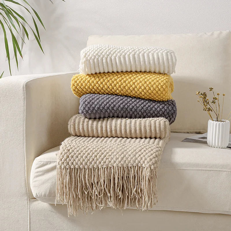 Textured Knitted Throw Boho Blanket