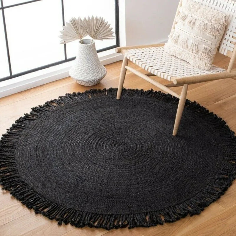 Black Round Jute Rug